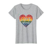 Love Wins Rainbow Heart Pride LGBTQ Celebration T-Shirt, Women, Heather Grey, L