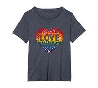 Love Wins Rainbow Heart Pride LGBTQ Celebration T-Shirt, Women's Plus, Heather Blue, 1X