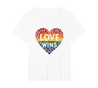 Love Wins Rainbow Heart Pride LGBTQ Celebration T-Shirt, Women's Plus, White, 2X