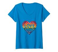 Love Wins Rainbow Heart Pride LGBTQ Celebration V-Neck T-Shirt, Women, Sapphire, S