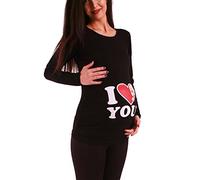Love - Women's Maternity Funny Baby Print Tee T-Shirt Top - Longsleeve (Black, Medium)