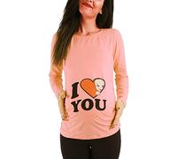 Love - Women's Maternity Funny Baby Print Tee T-Shirt Top - Longsleeve (Salmon, Medium)