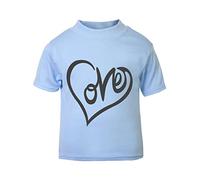Love Word Art in a Heart (Romantic Quotes for Couples, Anniversary) Short Sleeve Cotton Toddler t Shirt, 3-4 Years, Pastel Blue