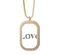 Love Word Inspirational Quote Valentine's Day Necklace Pendant Diamond Crystal Golden Jewelry