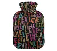 Love Words Hot Cold Water Bottle with Fleece Cover PVC Hot Water Bag 2 Liter
