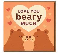 Love You Beary Much Cute Bear Couple Card - Punny Love & Anniversary Greeting Card - Romantic Kissing Bears Heart Design