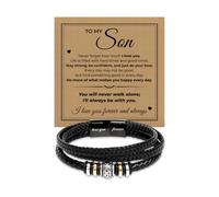 Love You Forever Bracelet - To My Son Men’s Braided Leather Bracelet with Heartfelt Message Card, Casual Men’s Bracelet, Stylish Leather Wristband for Men, Thoughtful Birthday Gift for Son, Meaningful