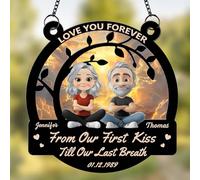 Love You Forever Custom Sun Catchers - From Our First Kiss Till Our Last Breath Custom Window Hanging Ornament for Women, Men, Wife, Aunt,and Mom, for Wedding, Anniversary Keepsake Gift