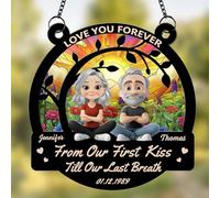 Love You Forever Custom Suncatcher Christmas Ornament - From Our First Kiss Till Our Last Breath Window Hanging Suncatcher Decor for Boyfriend Girlfriend, for Christmas Decor Gifts for Him Her