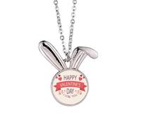 Love You Happy Valentine's Day Rabbit Necklace Pendant Bunny Animal Jewelry Gift