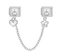 Love you Heart Star Safety Chain Silver Italian 9mm Link Stainless Steel Bracelet Charm Compatible With Nomination