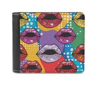 Love You Kiss Me Lipstick Kisses PU Leather Wallets Stylish Bifold Wallet Slim Front Pocket Credit Card Holder for Women Men