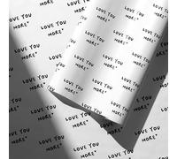 Love You More Wrapping Paper Roll - Wide 59.4cm x 3.0m Black and White Hand Lettered Gift Wrap for Valentines Day, Anniversary, Wedding, Girlfriend, Boyfriend, Partner and Couples