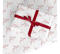 Love You More Wrapping Paper - Wedding Anniversary Birthday Valentines Day Gift Wrap for Couples Women and Men - Red Handwritten Script Text Design Present Paper Made in the UK - 2 Sheets (50x70cm)