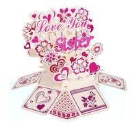 Love You Pop Up Card, 3D Happy Birthday Pop Up Card with Envelope & Greeting Cards Romantic Heart Flower Pattern for Aunt Mom Wife Sister and More (Sister)