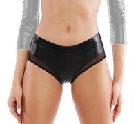 LOVE YOU SEXY Women Faux Leather Short Bustier with Puffs Sleeves and Brief, Black Brief, L