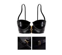 LOVE YOU SEXY Women PU Faux Leather Balconette Bra with Front Zipper-Open Black 32B