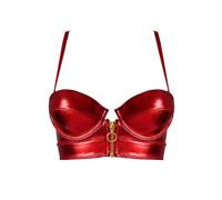 LOVE YOU SEXY Women PU Faux Leather Balconette Bra with Front Zipper-Open Red 40E