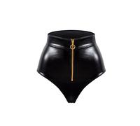 LOVE YOU SEXY Women PU Faux Leather Stretchy Highwaist Panty with Zipper Black Large