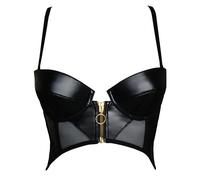 LOVE YOU SEXY Women's Faux Leather Balconette Bra with Front Open Zip, black bra, 36B