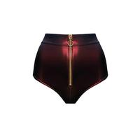LOVE YOU SEXY Women's Faux Leather High Waist Briefs with Zip, carmine red, L