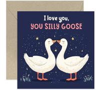 Love You Silly Goose' Romantic Valentine's Card for Him or Her, Wedding Anniversary Present for Wife Husband, Whimsical Geese Artwork Romantic Cards for Men Women - Blank Inside with Envelope