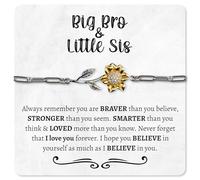 Love You This Much Meaningful Little Sister Sunflower Bracelet Gift from Big Brother, Unique Birthday Gift for Little Sis, Adjustable 6-8", Stainless Steel, Cubic Zirconia