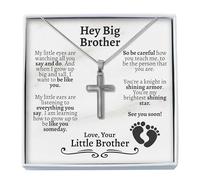 Love You This Much New Big Brother Cross Necklace from Baby, Gift for Big Brother When Baby is Born, Gift from Newborn to Big Brother, Gift Ideas for New Big Brother, Stainless Steel, No Gemstone