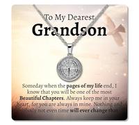 Love You This Much Sentimental Grandson Compass Necklace from Grandma, Graduation Gift for Grandson, Gradnson Birthday Present with Card, Stainless Steel, No Gemstone