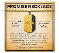 Love You This Much Through Thick and Thin Dog Tag Promise Necklace for Men - Genuine Carbon Fiber & 316L Surgical Steel Promise Jewelry - Unique One-of-a-Kind Pattern - 22.5" Waterproof
