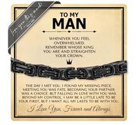 Love You This Much To My Man Straighten Your Crown Gift for Him | Men's 5mm Twist Steel Bracelet | 8" + 1" Extender | I Love You Gifts for Him | Luxury Gift Box & Card, 8" + 1" Adjustable, Stainless