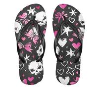 Love You To Death Skull & Pink Heart rubber reef flip flops essential flops men for Shower Swimming Pool beach