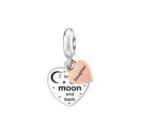 Love You To The Moon And Back Mum Daughter Sister Rose Gold Memorial Charm Bead Pendant 925 Sterling Silver Compatible With Pandora Charm Moments Bracelet (Daughter Love You Heart Charm)