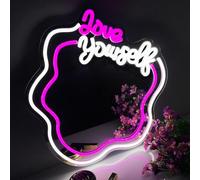 Love Your Self Pink + Warm White Light Neon Mirror Energy Saving Multiple Occasions Available USB Easy To Use Light Adjustable Strength Easy To Carry Travel Preferred