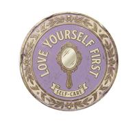Love Yourself First Nostalgic Bathroom Display Retro Slogans Metal Tin Sign Plaque Wall Decor for Cafe, Club Bar, Office, Home Garden Round Metal Poster 8x8Inch