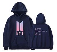 Love Yourself Kpop Women Hoodies Sweatshirts Turtlenecks Outwear Hoodies Bangtan Boys New Album K-pop Clothes (Dark Blue, Large)