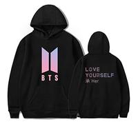 Love Yourself Kpop Women Hoodies Sweatshirts Turtlenecks Outwear Hoodies Bangtan Boys New Album K-pop Clothes (Black, Large)