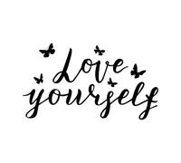 Love Yourself Lettering Quote self Care Single Word Modern Calligraphy Love Yourself Care Wall Decals PVC 47.6x84.1cm Window Decals Black
