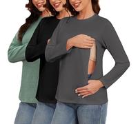 Love2Mi 3-Pack Women's Long-Sleeved Nursing Shirt with Zipper Maternity Wear for Breastfeeding T-Shirts for Pregnant Women, M