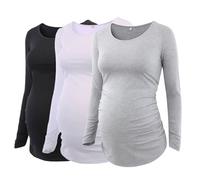 Love2Mi 3Pack Women's Maternity Tops Long Sleeve Flattering Side Ruched Maternity Shirt Maternity Clothing