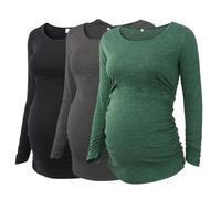 Love2Mi 3Pack Women's Maternity Tops Long Sleeve Flattering Side Ruched Maternity Shirt Maternity Clothing