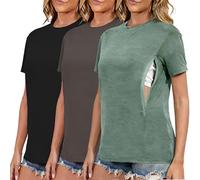 Love2Mi Set of 3/4 Nursing Shirts with Hidden Zip Breastfeeding Opening Short Maternity Top Breastfeeding T-Shirt for Pregnant Women