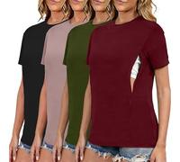 Love2Mi Set of 3 Nursing Shirts with Hidden Zip Breastfeeding Opening Short Maternity Top Breastfeeding T-Shirt for Pregnant Women, Army green + wine red + brown + black, L