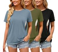 Love2Mi Set of 3 Nursing Shirts with Hidden Zip Breastfeeding Opening Short Maternity Top Breastfeeding T-Shirt for Pregnant Women, Heather Blue + Heather Green + Black, XL