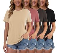 Love2Mi Set of 3 Nursing Shirts with Hidden Zip Breastfeeding Opening Short Maternity Top Breastfeeding T-Shirt for Pregnant Women, Apricot + Dark Pink + Anthracite + Black, XL