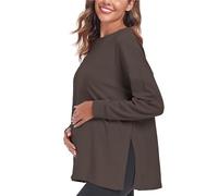 Love2Mi Women’s Maternity Tops Long Sleeve Loose Fit Maternity T-Shirt Split Side Breastfeeding Top Maternity Clothing Grey