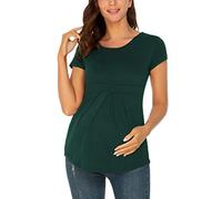 Love2Mi Women's Maternity Tops Short Sleeve Maternity T-Shirt Summer Pregnancy Clothes Dark Green