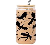 Lovearth Bookish Dragon Glass Cup for Fantasy Book Lover, Spooky Tumbler, Gothic Coffee Cup w/Lid & Straw, Fantasy Reader Gifts, Dungeons & Dragons/D&D, Halloween Gifts for Dragon Lovers, Bookworm