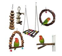 Lovebirds Parrots Cage Perch Stand Bridge Swing Chewing Climbing Wooden Training Ladder Toy For Bird Set