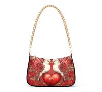 Lovebirds Wings Heart Red Medium Handbag Tote Womens Ladies Shoulder Bag Hobo Evening Purse Zipper Closure Chain Strap